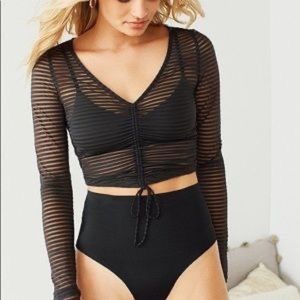 Urban Outfitters out from under striped cinched mesh top